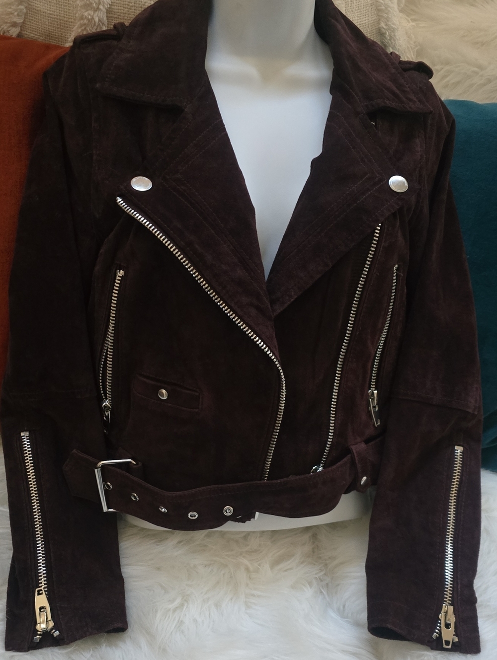 Blank NYC Dark Brown Suede Moto Jacket with Silver Hardware